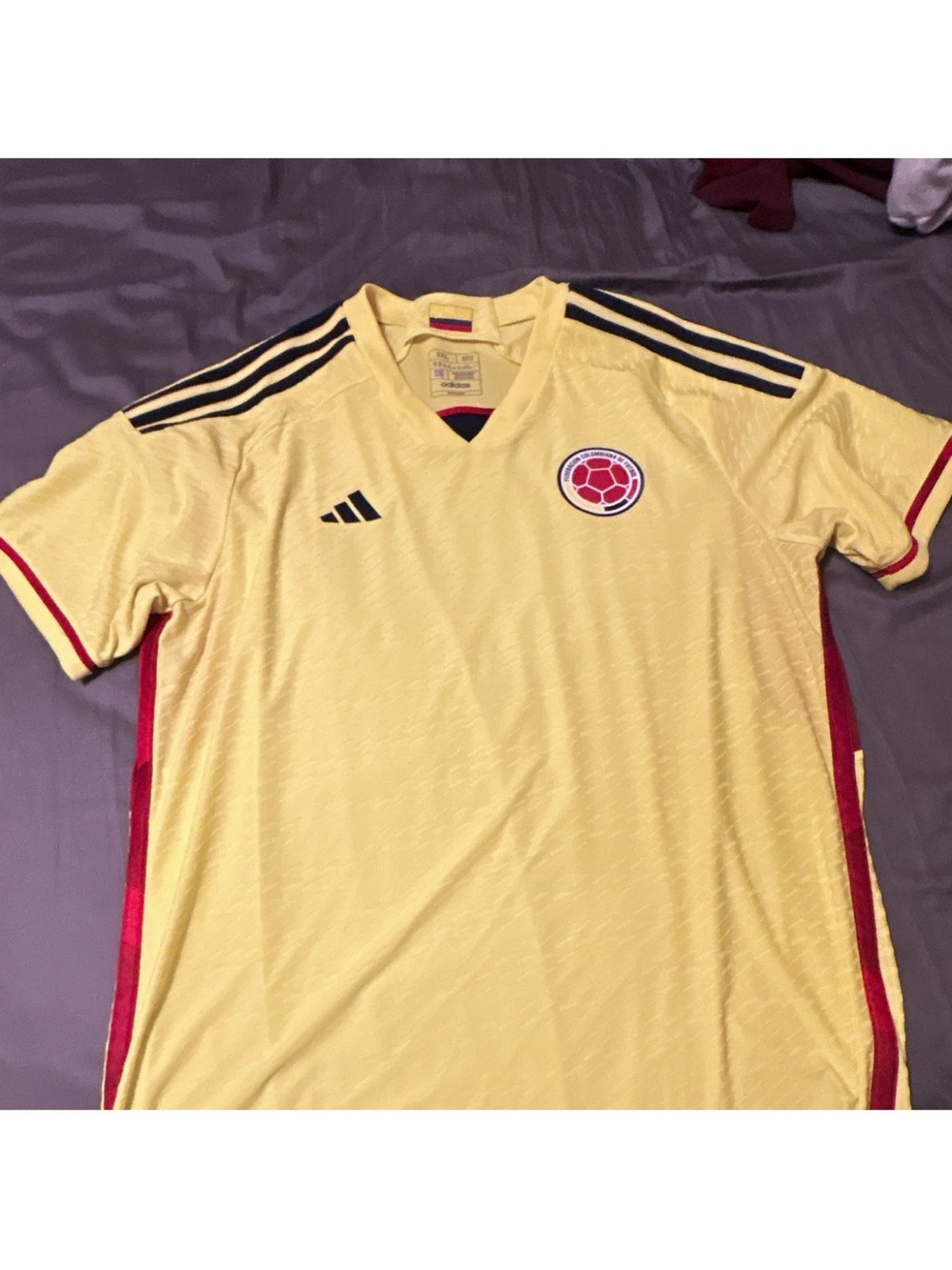 adidas Yellow Colombia National Team Soccer Jersey with Red Trim